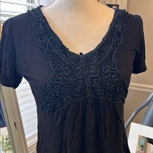 Black Short Sleeve Top with Lace Detail